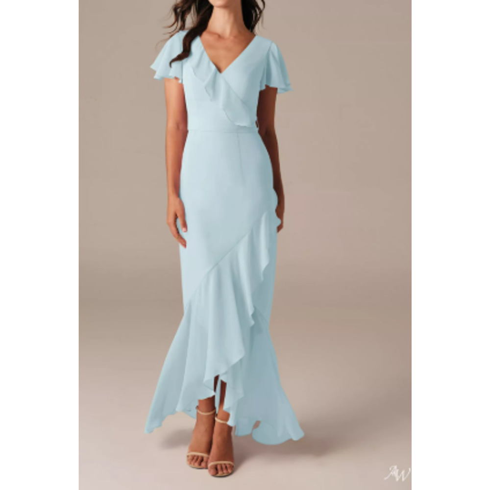 AW BRIDAL 6 S skylight blue chiffon Celia bridesmaid party maxi dress NEW B82